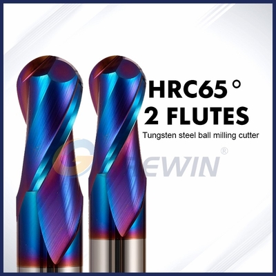 Hrc65 2は青いナノの上塗を施してある球の鼻の炭化タングステンのエンド ミルにフルーティングを施す